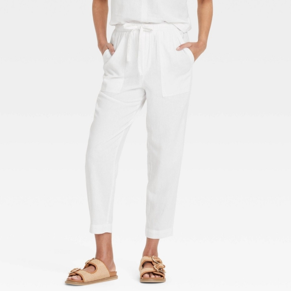 NEW Universal Thread White Linen Blend Straight Leg Cropped Pants Size Large